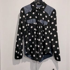 Forever 21 Denim & Polka Dot Button Up